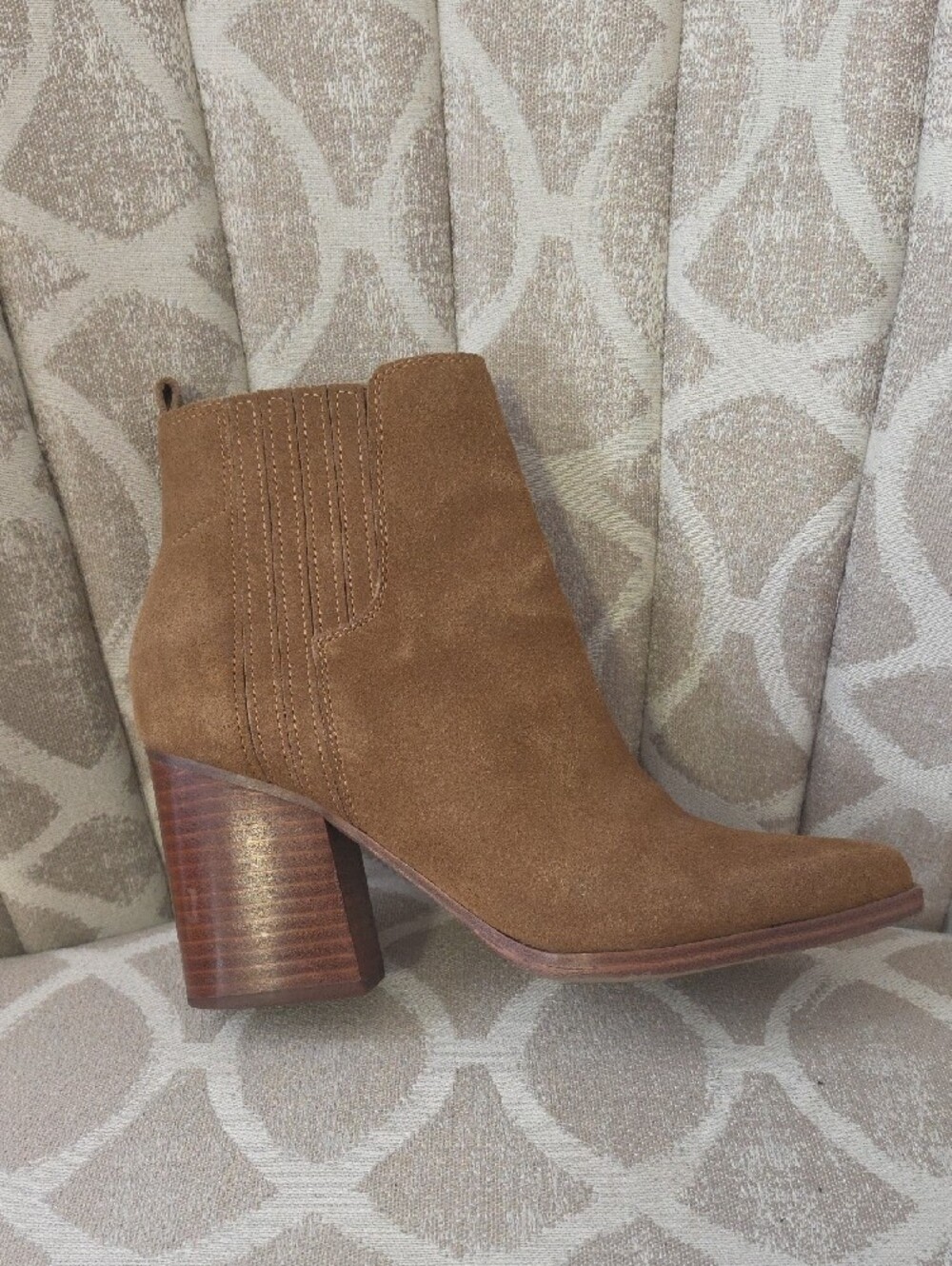 Marc Fisher Tan Suede Ankle Booties with Stacked Heel - Picture 5 of 5